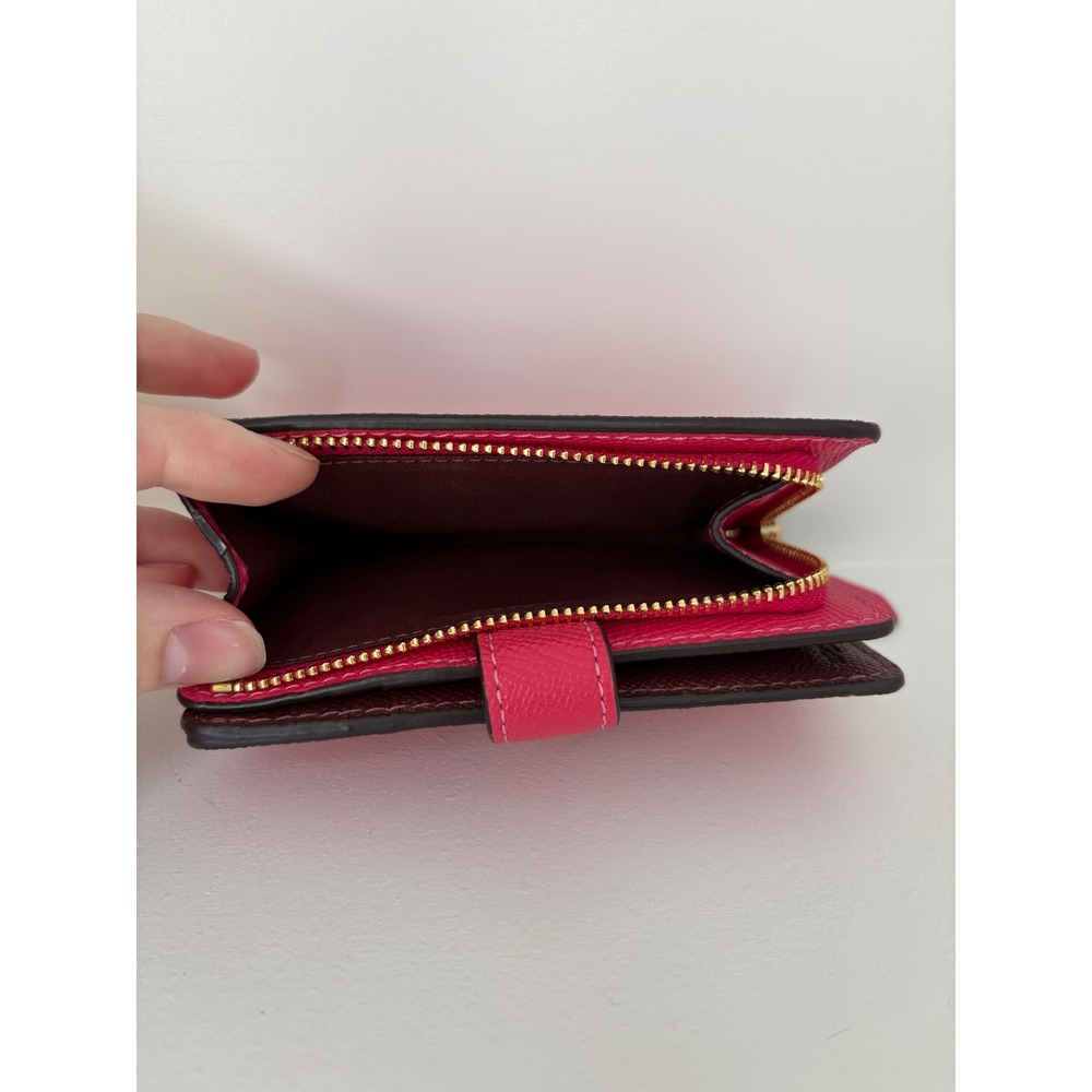 Coach #F11484 M Corner Zip Wallet Coral Crossgrain Leather Bifold Gold Logo - Picture 5 of 14